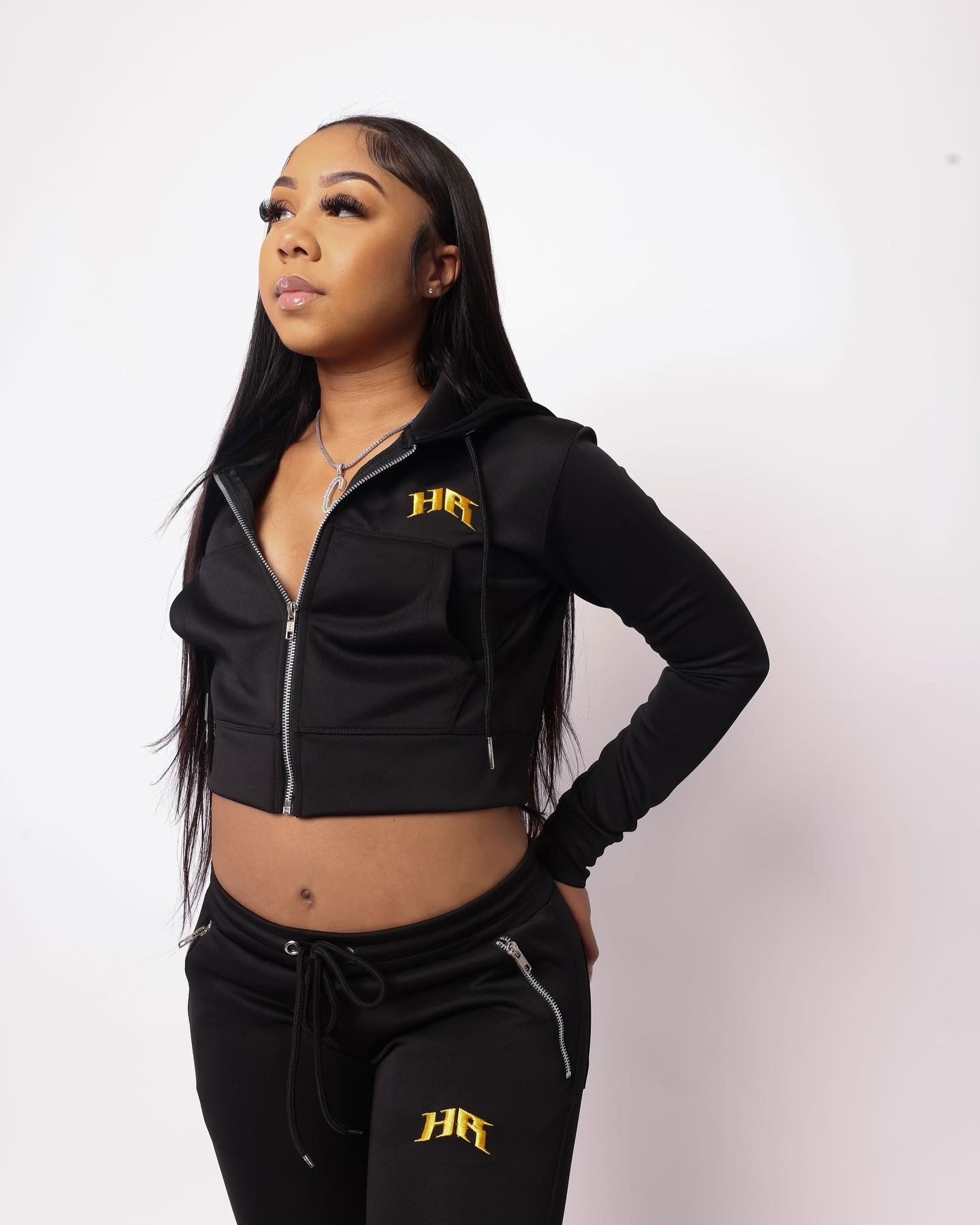 Black/Yellow HR Crop Top Sets