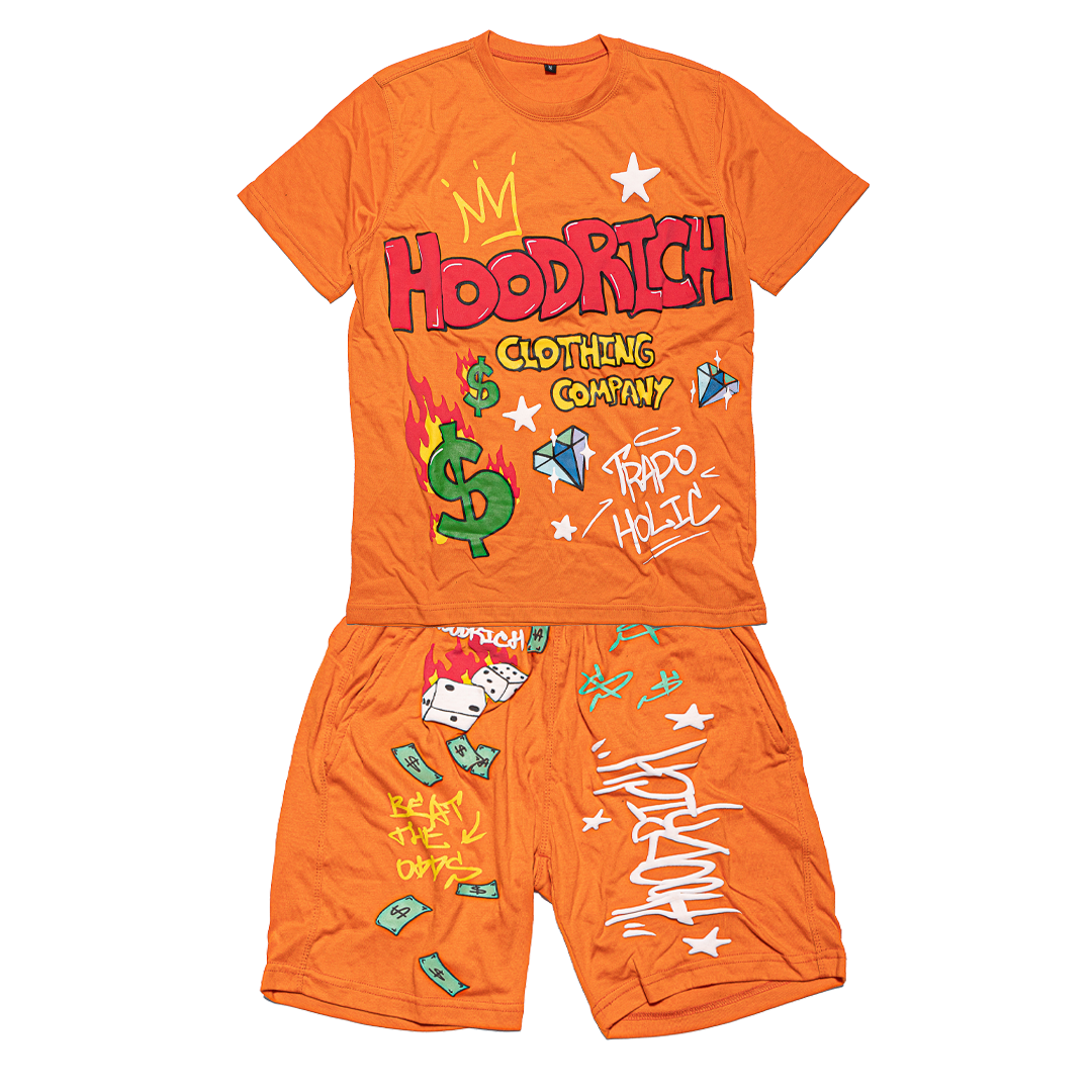 Orange Trapoholic Tshirt Shorts Set