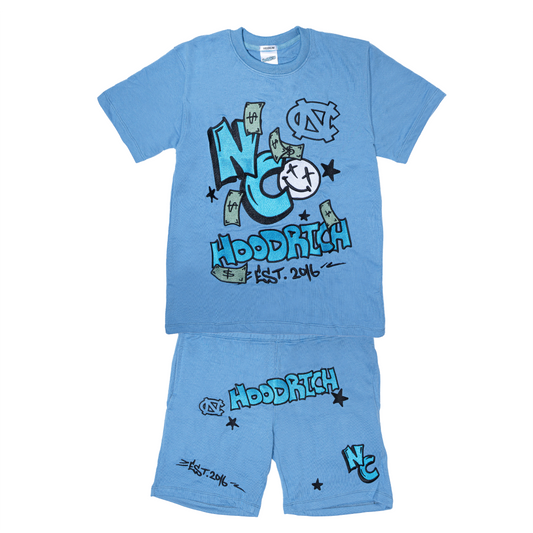 Sky Blue NC HoodRich Short Set