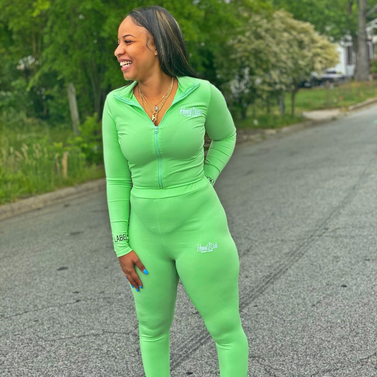 Green “Lucky” HoodRich Outfit